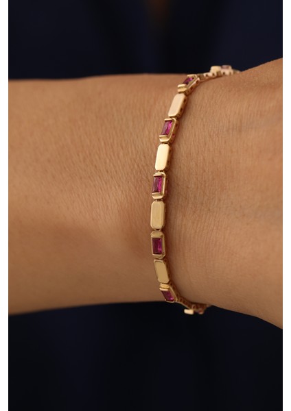 14 Ayar Altın Yakut Taşlı Külçe Bileklik