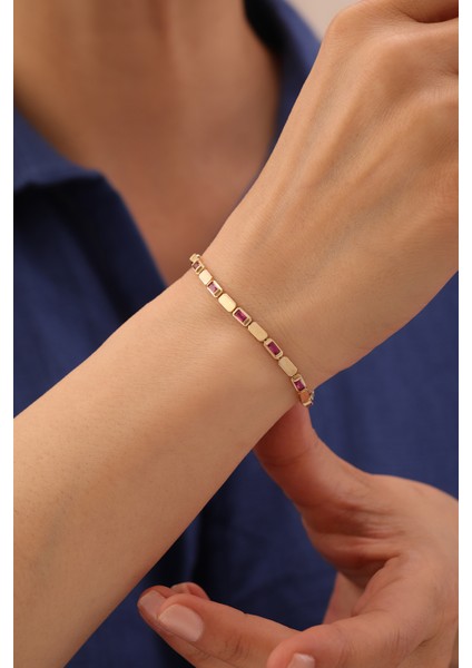 14 Ayar Altın Yakut Taşlı Külçe Bileklik modelleri