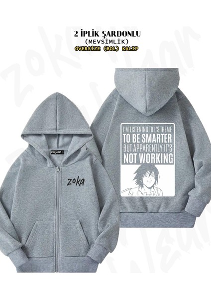 Unisex Death Note L Komik Baskılı Oversize Sırt Baskılı Fermuarlı Kapşonlu Hırka