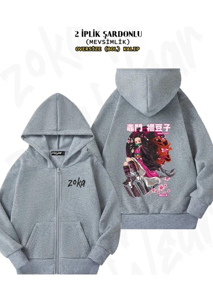 Unisex Demon Slayer Nezuko Baskılı Oversize Sırt Baskılı Fermuarlı Kapşonlu Hırka