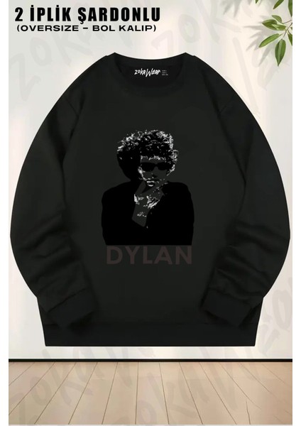 Unisex Bob Dylan Baskılı Oversize Bisiklet Yaka Sweatshirt