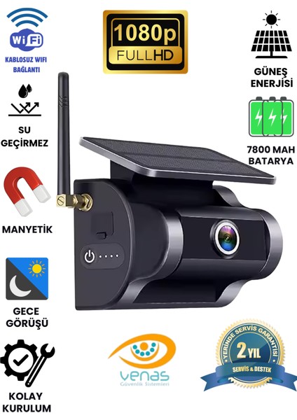 1080P Full Hd Kendiliğinden Bataryalı Güneş Panelli Mıknatıslı Wifi Araç Kamerası.