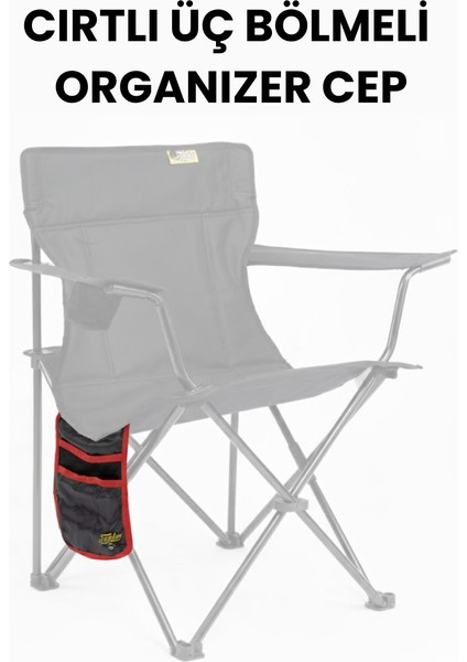 Cırtlı 3 Bölmeli Organizer Cep - Kamp Sandalyesi, Kamp Masası, Ofis Sandalyesi, Araba Organizeri