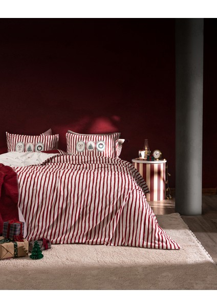 Celina Çift Kişilik %100 Pamuk Ranforce Baskılı Nevresim Takımı - Kırmızı