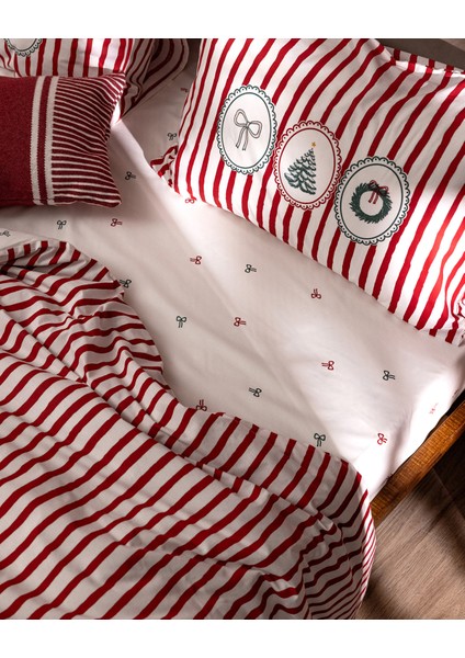 Celina Çift Kişilik %100 Pamuk Ranforce Baskılı Nevresim Takımı - Kırmızı