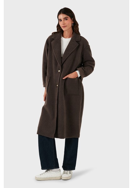 Via Dante Relaxed Fit Kruvaze Yaka Düğmeli Uzun Kaban Bayan Kaban 68821012