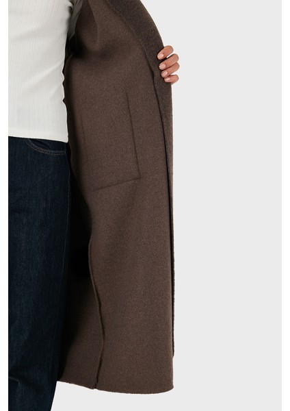 Via Dante Relaxed Fit Kruvaze Yaka Düğmeli Uzun Kaban Bayan Kaban 68821012