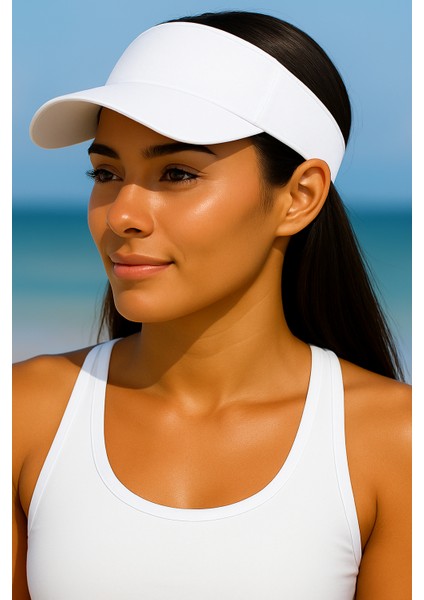 Arkası Ayarlanabilir Cırtlı Uzatmalı Üstü Açık Vizör Şapka Tenis Şapkası
