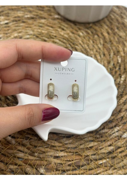 Zirkon Taşlı Lüks Çelik Küpe