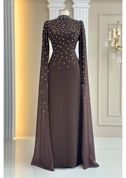 Afra Abiye Elbise Kahverengi