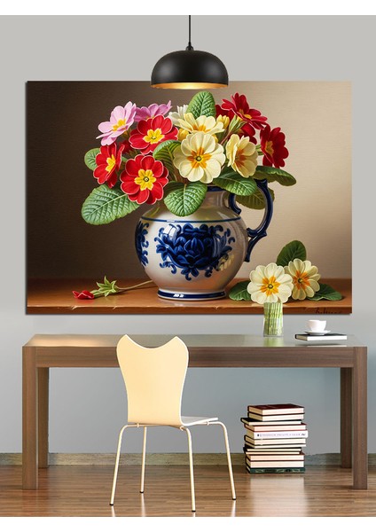 Çiçekli Vazo Natürmort Dekoratif Kanvas - Mdf Ahşap Tablo