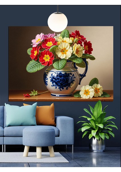 Çiçekli Vazo Natürmort Dekoratif Kanvas - Mdf Ahşap Tablo fiyatları