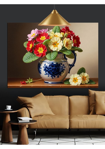 Çiçekli Vazo Natürmort Dekoratif Kanvas - Mdf Ahşap Tablo modelleri
