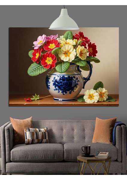Çiçekli Vazo Natürmort Dekoratif Kanvas - Mdf Ahşap Tablo indirimleri