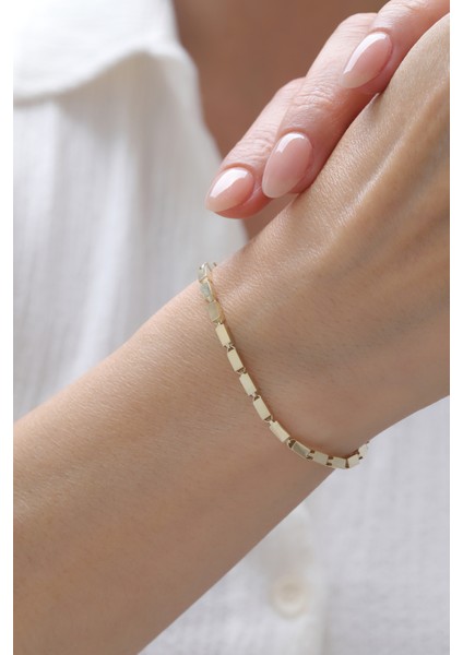 14 Ayar Altın Sıralı Külçe Bileklik