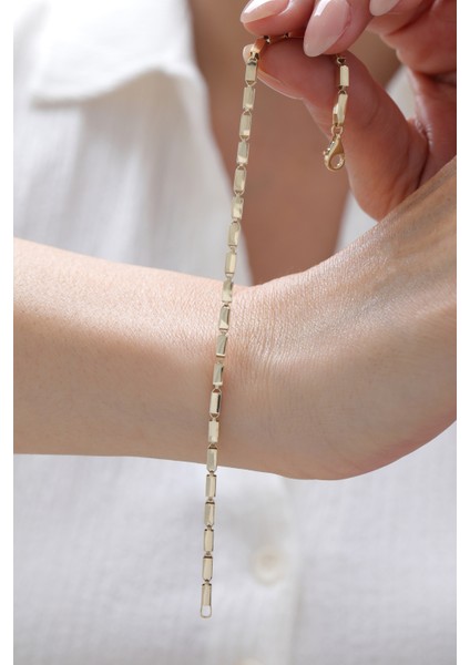 14 Ayar Altın Sıralı Külçe Bileklik modelleri