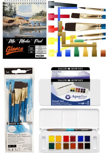 A5 200 gr Spr Mix Media Pad 20 Yp Daler Rowney Aquafine Sulu Boya Seti 12'li Fırça Seti Daler Rowney