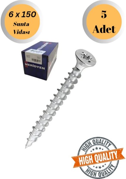 Meridyen 6X150 Sunta Vidası Sivri Uçlu Ahşap Tahta Ağaç Mobilya Ayak Kulp Vidası 5 Adet