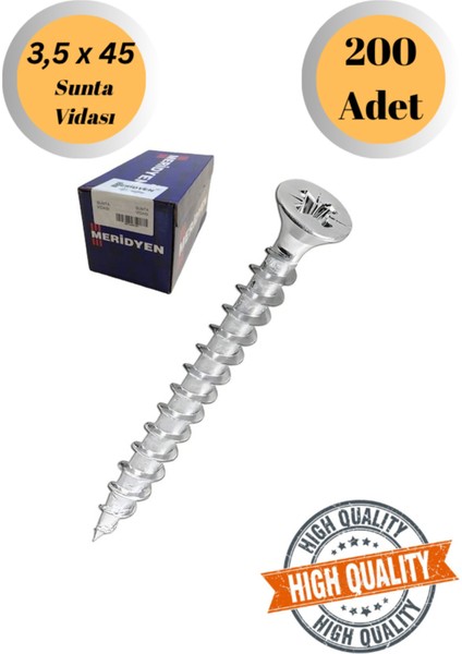 Meridyen 3,5X45 Sunta Vidası Sivri Uçlu Ahşap Tahta Ağaç Mobilya Ayak Kulp Vidası 200 Adet