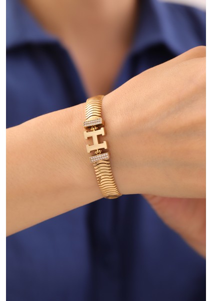 14 Ayar Altın Kalın Balık Sırtı Harf Bileklik