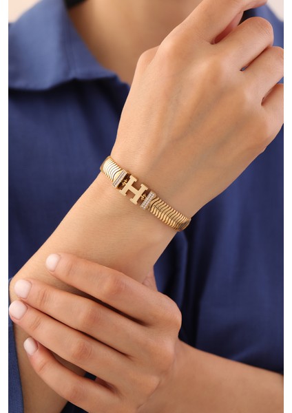 14 Ayar Altın Kalın Balık Sırtı Harf Bileklik modelleri