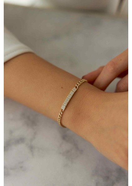 14 Ayar Altın Taşlı Plaka Gurmet Bileklik