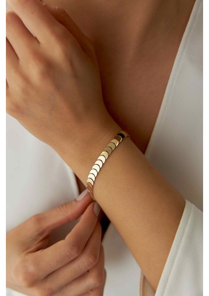 14 Ayar Altın Sıralı Pullu Bileklik