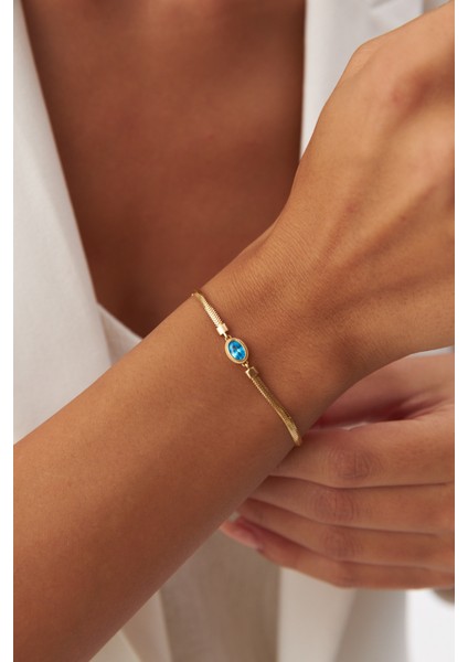 14 Ayar Altın Balık Sırtı Mavi Gözlü Bileklik