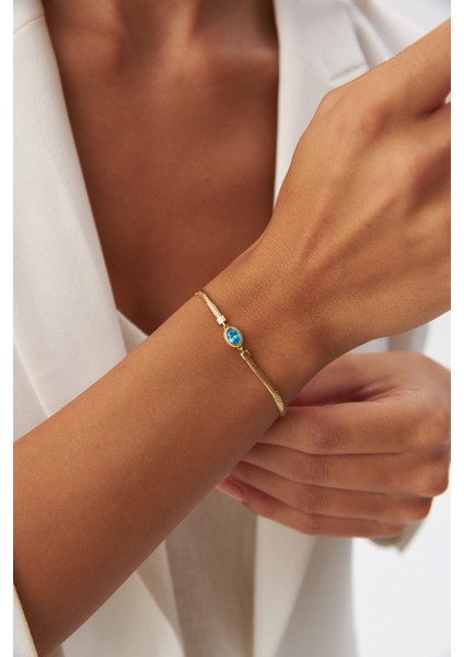14 Ayar Altın Balık Sırtı Mavi Gözlü Bileklik fırsatları