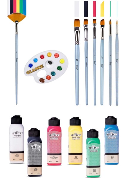 25X35 Tuval Brons Yağlı Boya ve Akrilik Fırçası Sentetik 7"li Set Artdeco 140 ml 6 Renk Akrilik