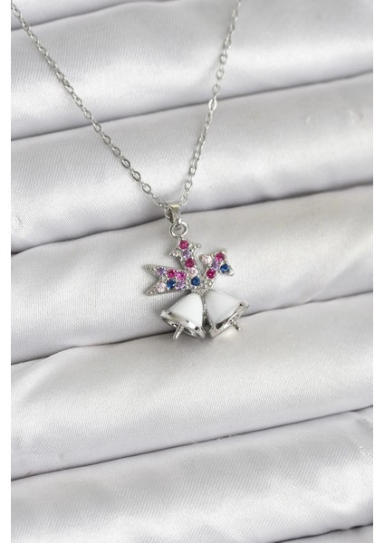 316L Çelik Zincir Gümüş Renk Chirtsmas Bell Model Yılbaşı Temalı Kadın Kolye