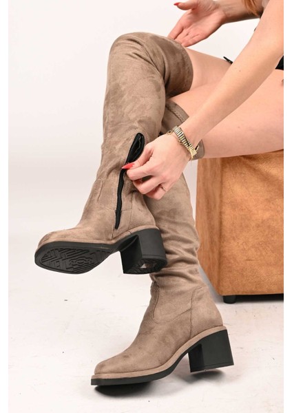Bağcıksız Streç Detaylı Termo Taban Hakiki Deri Çizme 336-1236 Kadın Çizme