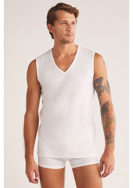 Barny Erkek V Yakalı Sıfır Kol Pamuklu 2'li Atlet Set