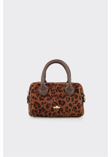 Kahve Hayvan Desenli Kadın Küçük El Çantası