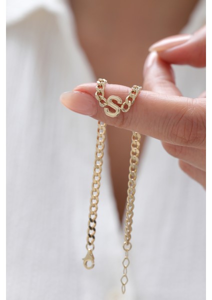 14 Ayar Altın Kişiselleştirilebilir Gurmet Harf Bileklik