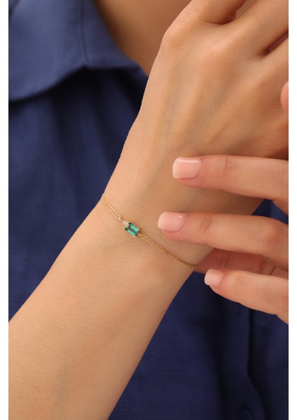 14 Ayar Altın Dikdörtgen Zümrüt Taşlı Bileklik fiyatları