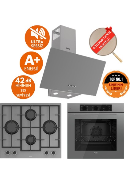 Flowart&silentart Bıfo Yeni Seri Sessiz Antrasit Gri Ankastre Set (D088-SA + QBL62CPR +LN388)