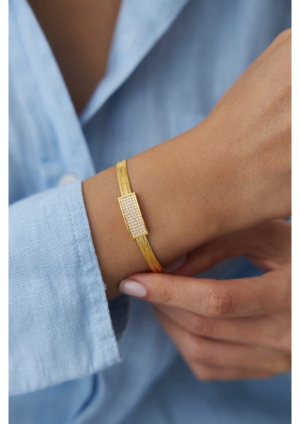 14 Ayar Altın Trabzon Hasır Taşlı Plaka Bileklik