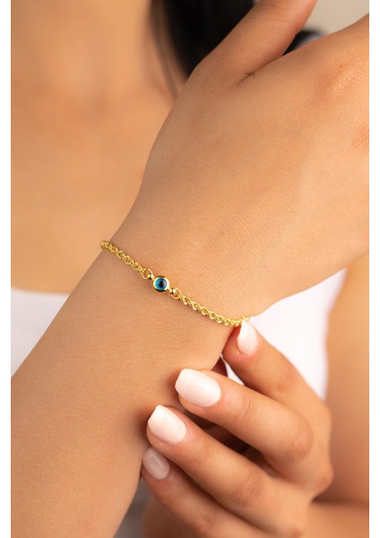 Altın Halat Burgu Bileklik Nazar Boncuklu