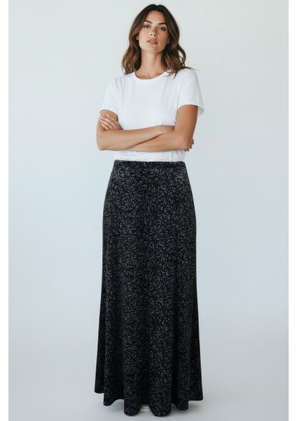 Kadın Beli Lastikli Desenli Sekiz Parça Balık Etek