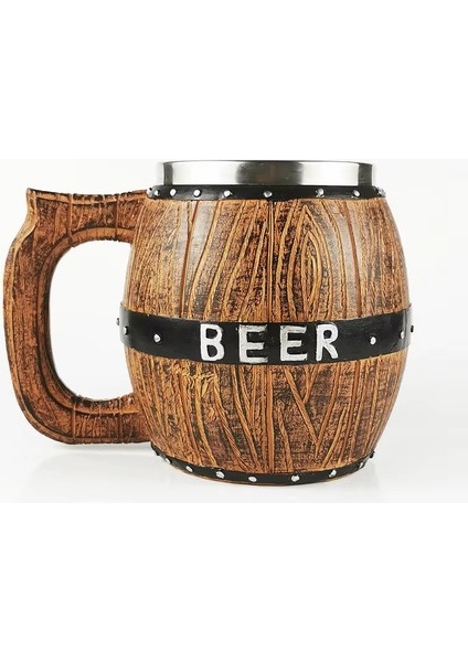 Paslanmaz Çelik Iç Hazneli Ahşap Görünümlü Bira Kupası – Varil Tasarım 550 ml