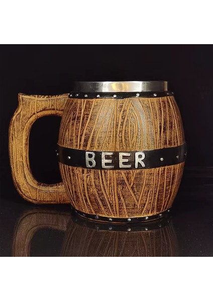 Paslanmaz Çelik Iç Hazneli Ahşap Görünümlü Bira Kupası – Varil Tasarım 550 ml fiyatları