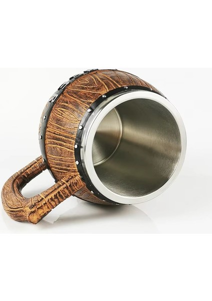 Paslanmaz Çelik Iç Hazneli Ahşap Görünümlü Bira Kupası – Varil Tasarım 550 ml modelleri