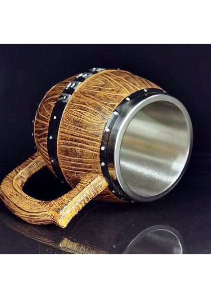Paslanmaz Çelik Iç Hazneli Ahşap Görünümlü Bira Kupası – Varil Tasarım 550 ml fırsatları