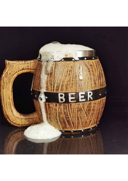 Paslanmaz Çelik Iç Hazneli Ahşap Görünümlü Bira Kupası – Varil Tasarım 550 ml indirimleri