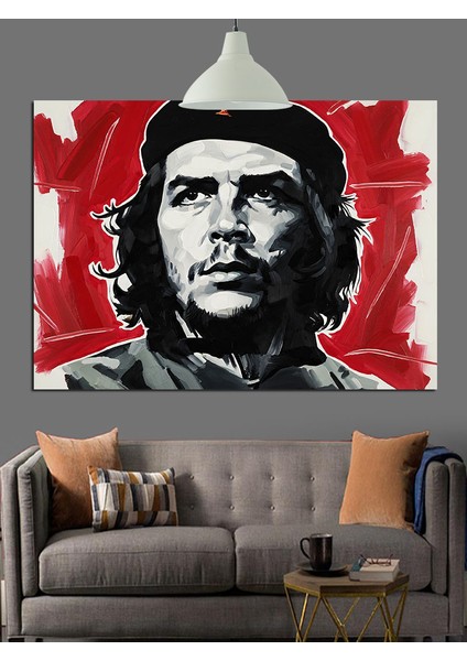 Che Guevara Siyah Beyaz Portre Dekoratif Kanvas - Mdf Ahşap Tablo