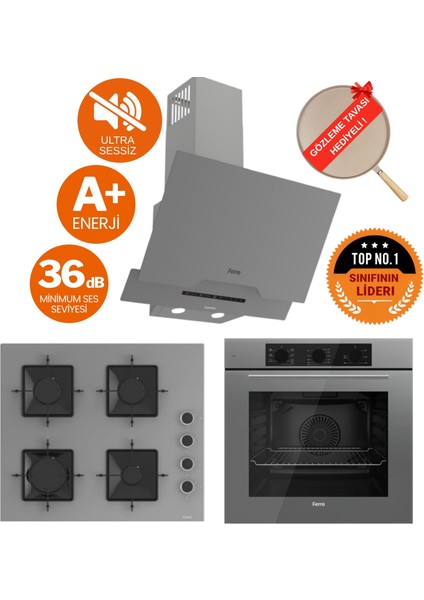 Flowart&silentart Oıvo Yeni Seri Sessiz Antrasit Gri Ankastre Set (D065-SA + QBL62CPR +SS208)