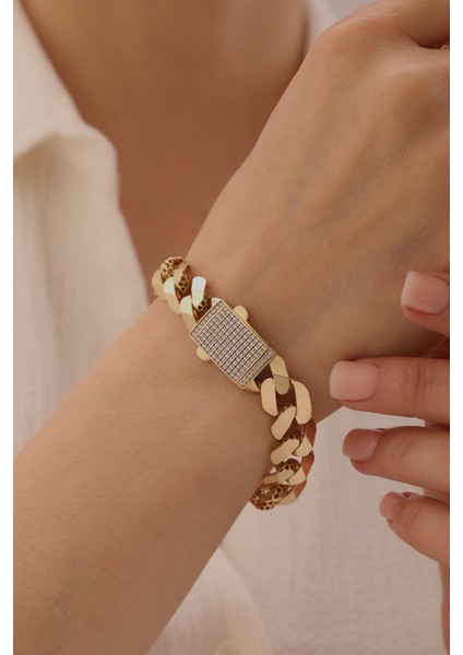 14 Ayar Altın Kalın Köşeli Gurmet Bileklik modelleri