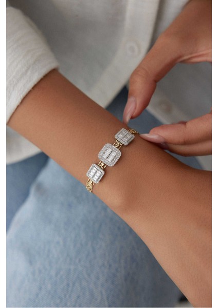 14 Ayar Altın Baget Taşlı Bileklik