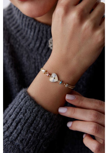 14 Ayar Altın Çift Mineli Kalp Bileklik